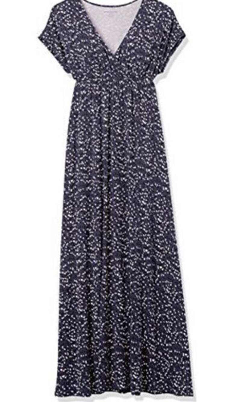 Dress Essentials Women's V-Neck Waisted Maxi Dress Blue-pink Abstract Sz-XS READ